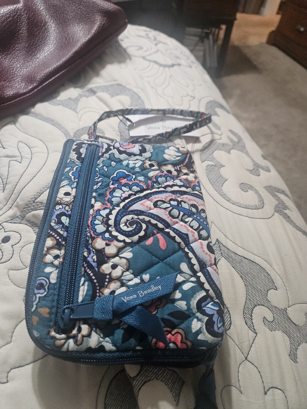 Vera Bradley Teal Floral Paisley Quilted Wristlet Wallet